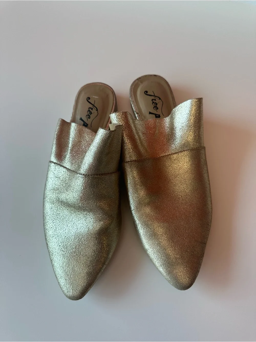 Free People Gold Metallic Ruffle Pointed Mules